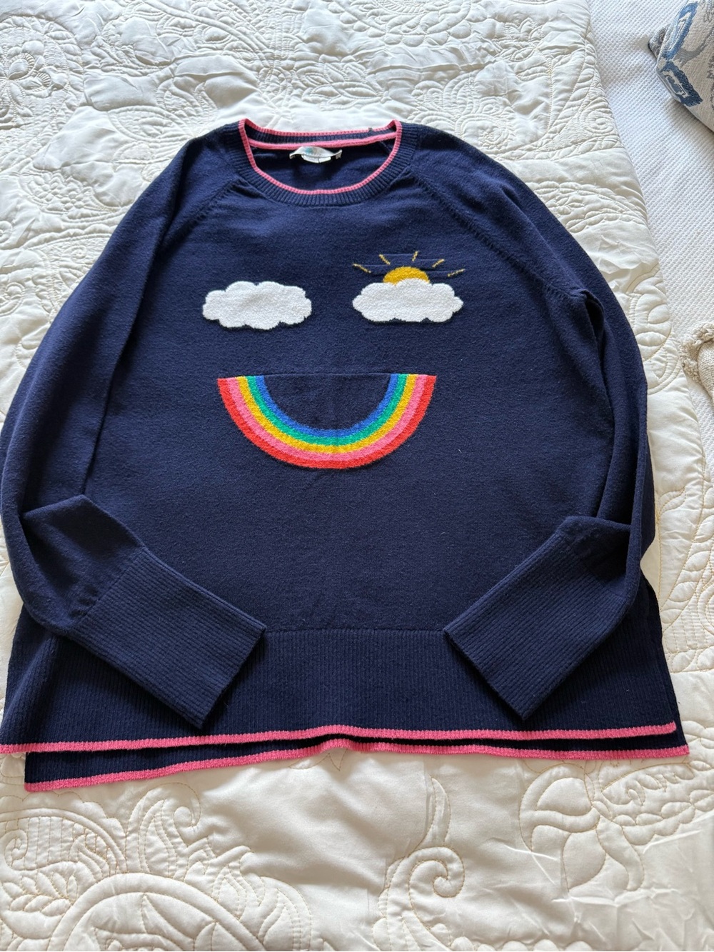 Boden Women’s Navy Rainbow Smile Sweater Wool Blend